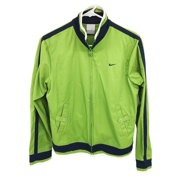 Vintage Nike Green Blue Windbreaker Jacket Full Zip with Kangaroo Pockets Size M - Picture 1 of 6